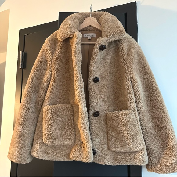 Teddy faux shearling sherpa button up jacket coat with pockets - Picture 4 of 8